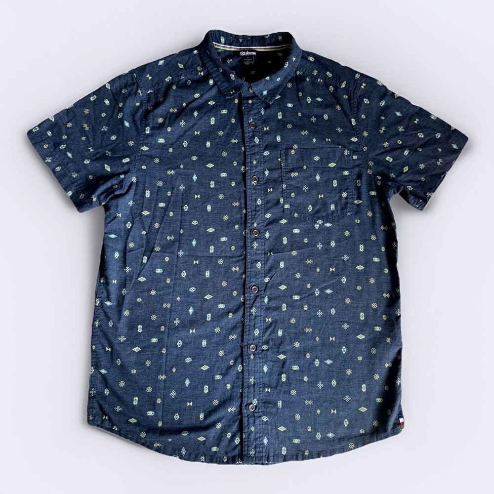 Sherpa Adventure Gear Mens Short Sleeve Blue Button Up Shirt Large Western